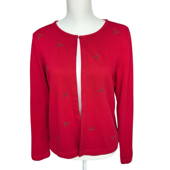Vintage LIZ CLAIRBORNE Red Christmas Sweater Size L Holiday Party Festive - Picture 1 of 10